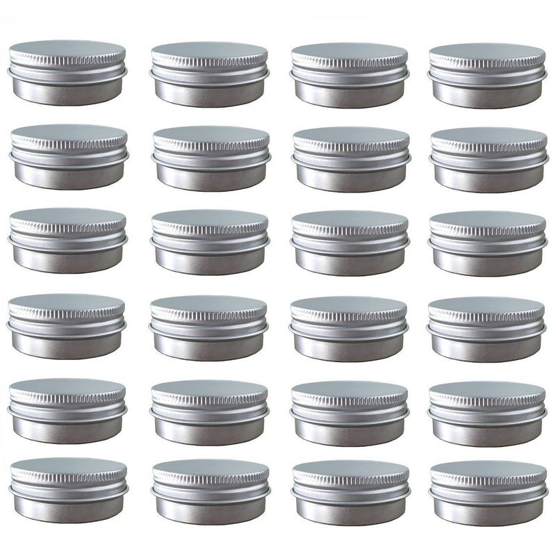 24 Pack 2 Oz60ml Screw Top Round Aluminum Tin Cans Metal Tin Storage Jar Containers with Screw Cap for Lip Balm Cosmetic Candles Salve Make Up Eye Shadow Powder Tea