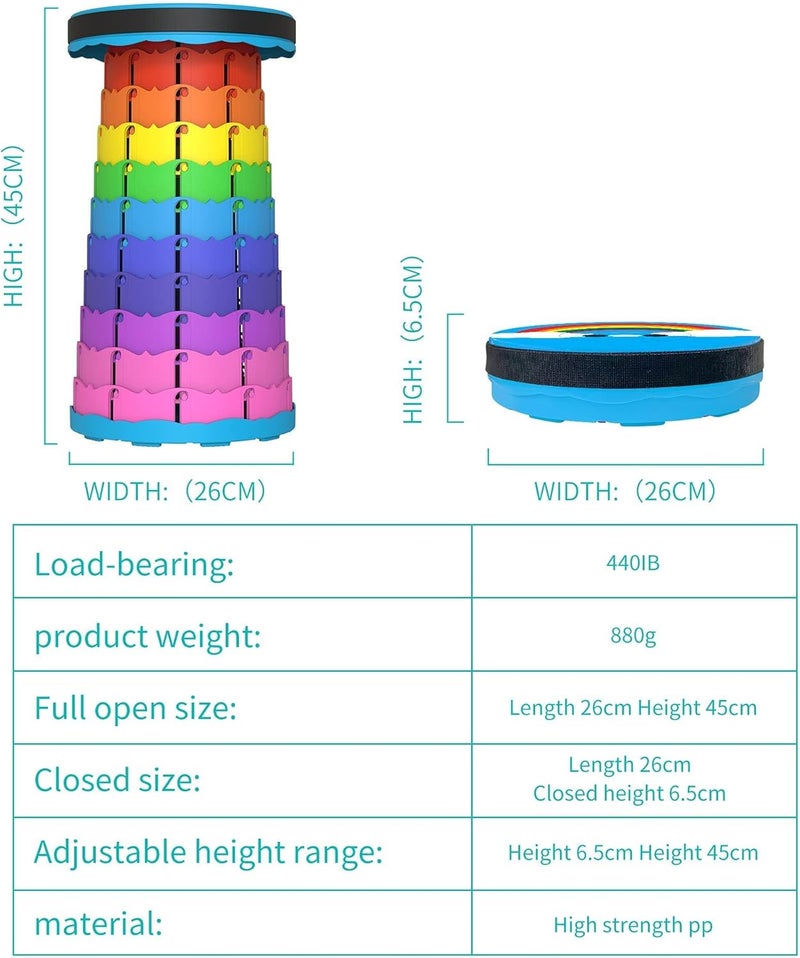 ALEVMOOM Portable Collapsible Stool Retractable Folding Telescoping Stool for Adults Sturdy Capacity 440lbs Foldable Camping Stool for Outdoor Hiking Garden BBQ - Image 3