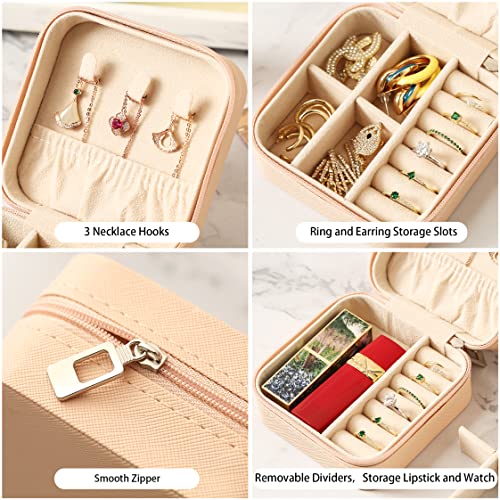 ZPROW Travel Jewelry Case, Mini Portable Jewelry Travel Boxes, Small Jewelry Organizer for Rings, Earrings, Pendants, Watches, Necklaces, Lipsticks Organizer Storage Holder Case (Pink) - Image 5