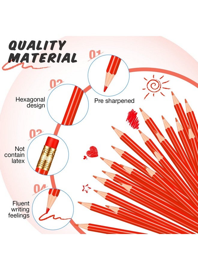 Chinco 48 Pieces Red Pencils With Eraser Pre Sharpened Pencils Red Checking Pencils Red Correcting Pencils Erasable 2 Hb Grading Pencil For Checking Tests Grading Map Coloring Editing Office Favors - Image 3