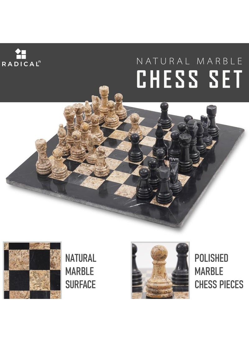 RADICALn RADICALn Large Handmade Black and Fossil Coral Marble Full Chess Board Game for Kids and Adult- Home Décor Sets  - Image 2