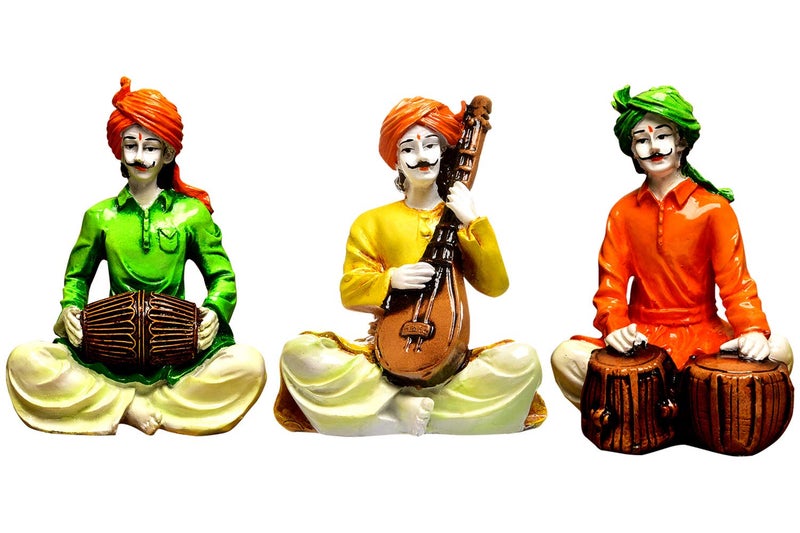 Karigaari India Polyresine Multicolor Set of 3 Villagers Musicians Men - Image 2