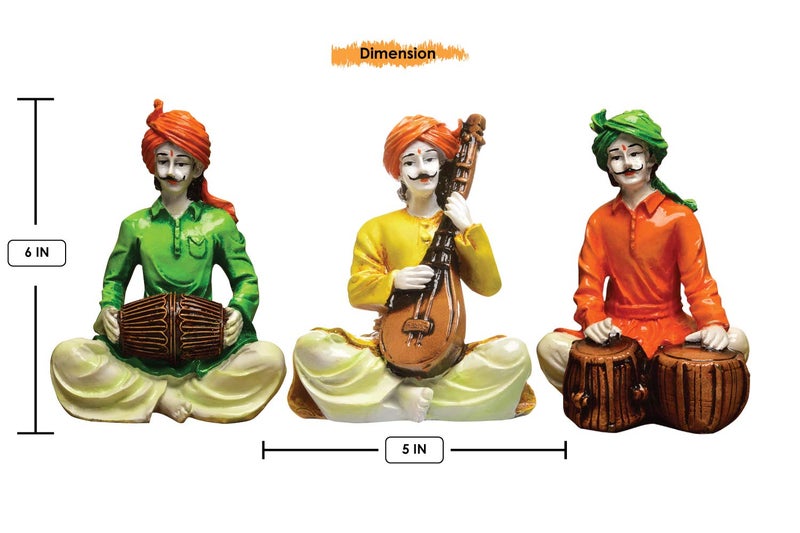Karigaari India Polyresine Multicolor Set of 3 Villagers Musicians Men - Image 3