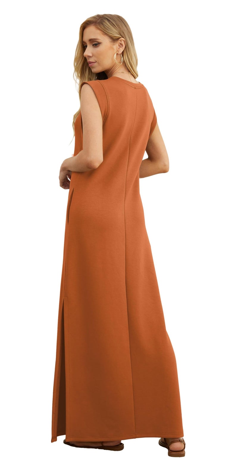 GRECERELLE Womens Summer Casual Loose Split Long Maxi Sun Dress with Pockets (Small, Tan) - Image 5