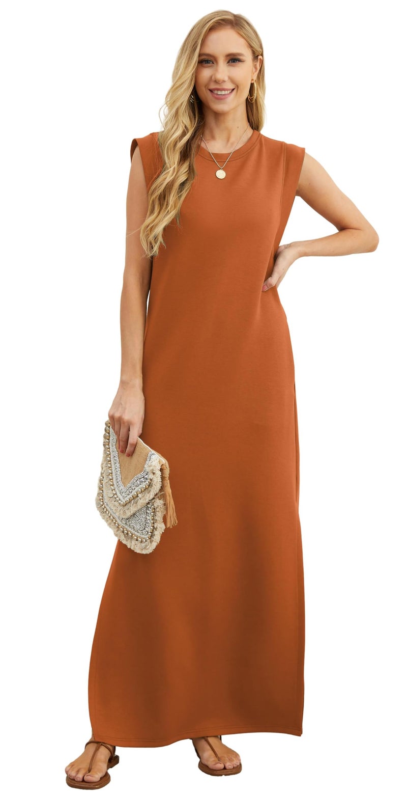 GRECERELLE Womens Summer Casual Loose Split Long Maxi Sun Dress with Pockets (Small, Tan) - Image 4