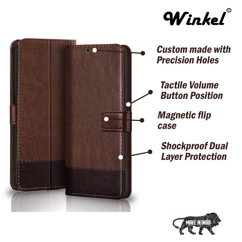 Windmill Premium Vegan Leather Dual Flip Mobile Cover Case|Kickstand & Card Holder|360 Degree Grip Protection| Wallet Type with Magnetic Closure for Vivo Y56 5G-(Brown with Coffee) - Image 3
