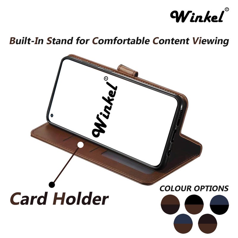 Windmill Premium Vegan Leather Dual Flip Mobile Cover Case|Kickstand & Card Holder|360 Degree Grip Protection| Wallet Type with Magnetic Closure for Vivo Y56 5G-(Brown with Coffee) - Image 4