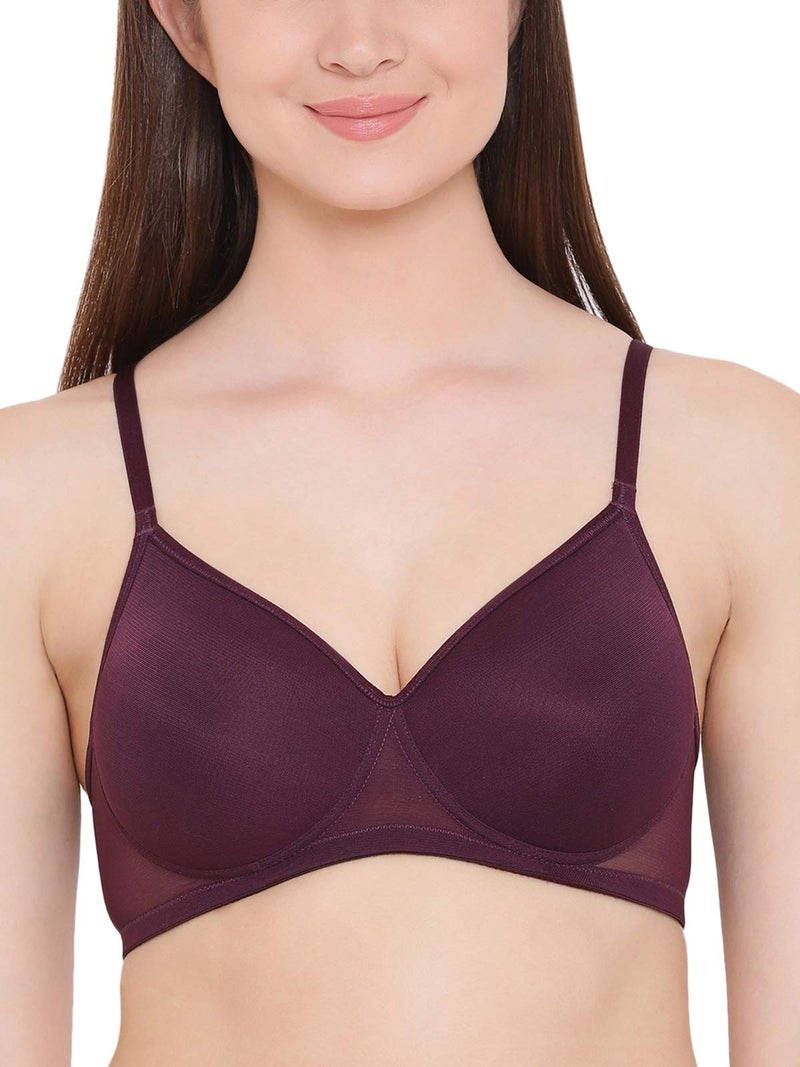 Clovia Women's Powernet Solid Padded Full Cup Wire Free T-Shirt Bra (BR1480P12_Dark Purple_38B) - Image 1
