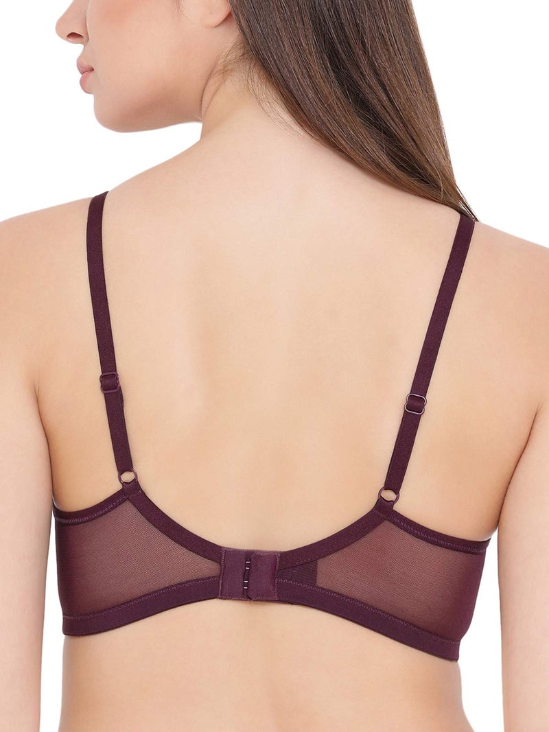 Clovia Women's Powernet Solid Padded Full Cup Wire Free T-Shirt Bra (BR1480P12_Dark Purple_38B) - Image 2