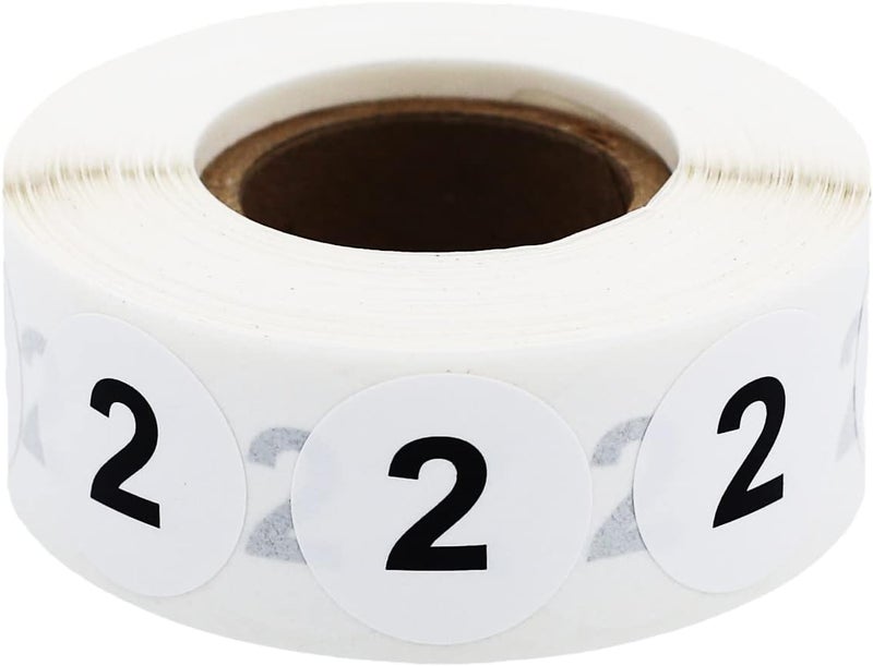 InStockLabels.com White with Black Number 2 Circle Dot Stickers, 3/4 Inch Round, 500 Labels on a Roll for Organization and Inventory - Semi-Gloss Finish - Made in The USA - Image 1