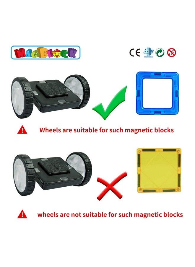 Magblock - 4 Pieces Wheels Set Compatible With Other Brands Of Standard Size Square Shape With Hole Magnetic Blocks Are Not Suitable To Magnetic Tile Without Hole Wheels Bases For Kids/Toddler Toys - Image 1