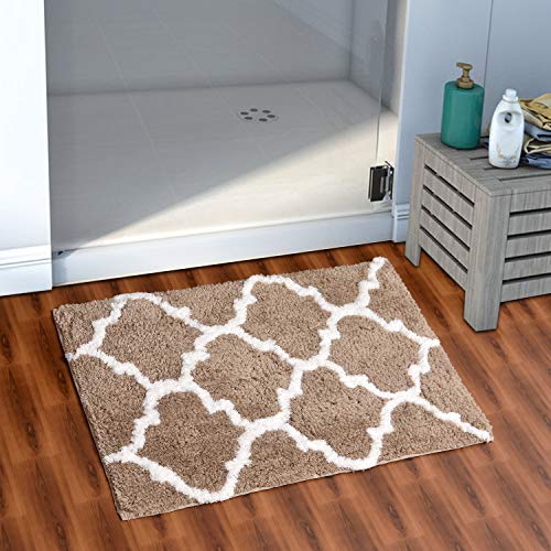 AEROHAVEN™ Glorious Super Soft Microfiber Abstract Moroccan Designer Anti Slip Bathmat (Taupe, 40 cm x 60 cm) - Image 1