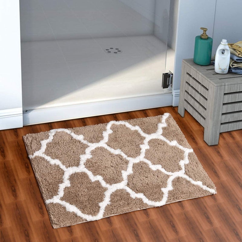 AEROHAVEN™ Glorious Super Soft Microfiber Abstract Moroccan Designer Anti Slip Bathmat (Taupe, 40 cm x 60 cm) - Image 5