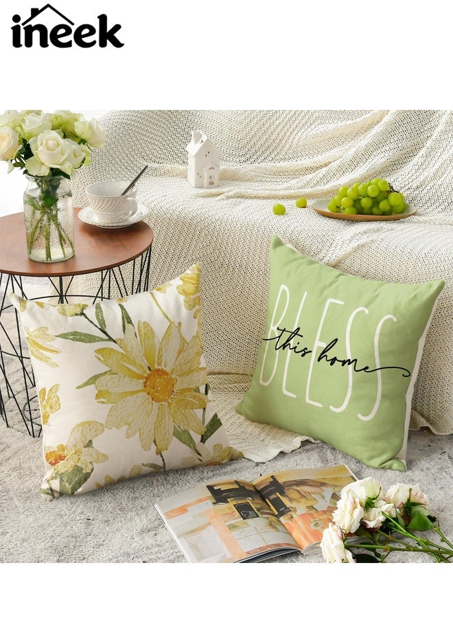 آي نيك 4PCS غطاء الوسادة ، المنزل الربيع الصيف الزهور الخضراء رمي ، حالة الوسادة للأريكة الأريكة (45x45cm) - Image 3