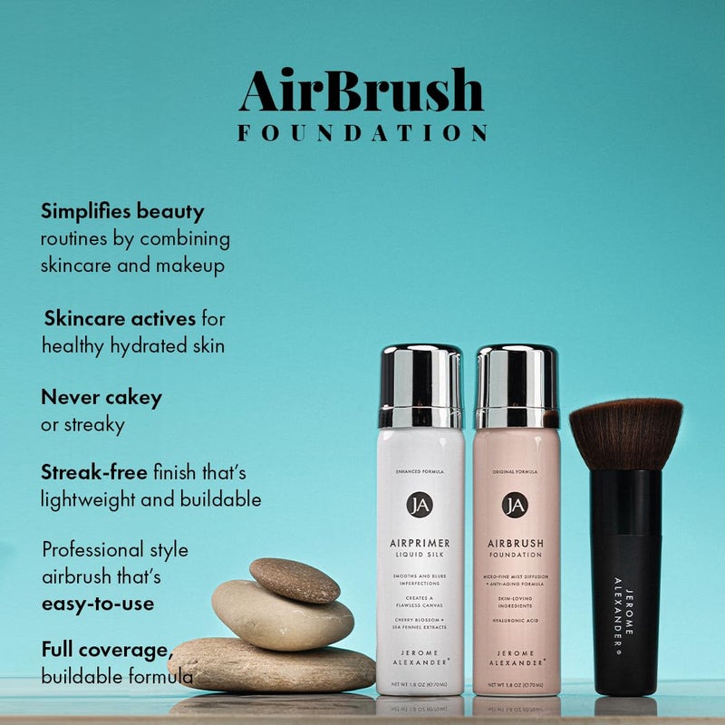 Jerome Alexander MagicMinerals AirBrush Foundation Set by Jerome Alexander â€“ 3pc Set Includes Primer, Foundation and Kabuki Brush - Spray Makeup with Anti-aging Ingredients for Smooth Radiant Skin (Warm Medium) - Image 2