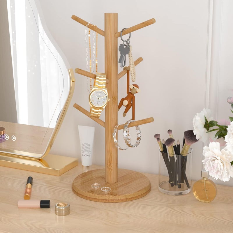 Wisuce Bamboo Mug Tree with Thicker Base - Countertop Coffee Cup Stand with 6 Hooks - Image 4