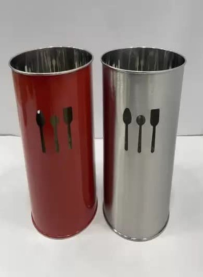 PINGAKSHA علبة أدوات المائدة الفارغة من بينجاكشا (أحمر، فضي، تتسع لـ 100 قطعة) - Image 1