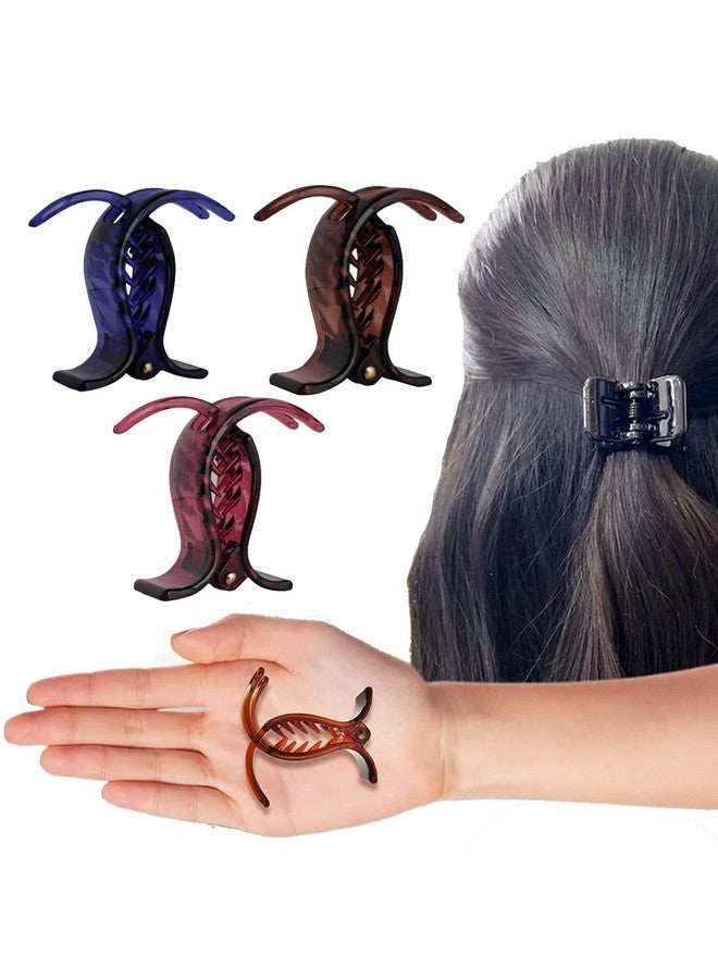 BIRDWARE Medium Size Butterfly Hair Clips For Women Black Color Imported Acrylic Material Stone (Pack Of 3 Pc Multi Colour) Hair Clutchers For Girl (Dark Transparent) - Image 1