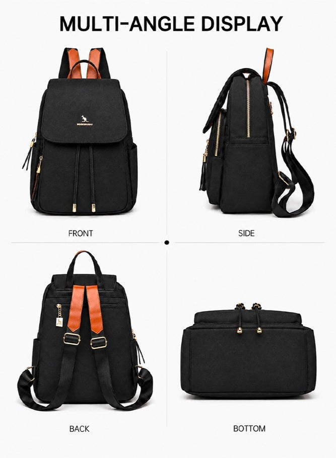 SHABILI Women Nylon Backpack College Bag Tourist Bag Ladies Bag, Ladies Large Capacity Multi Pocket Tassel Stitch Pack for Teenager Youth Casual Party Travel, Lightweight Water Repellent Rucksack (Black) - Image 4