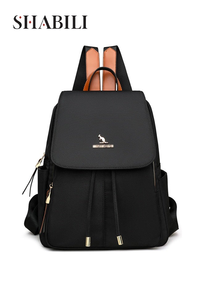 SHABILI Women Nylon Backpack College Bag Tourist Bag Ladies Bag, Ladies Large Capacity Multi Pocket Tassel Stitch Pack for Teenager Youth Casual Party Travel, Lightweight Water Repellent Rucksack (Black) - Image 1