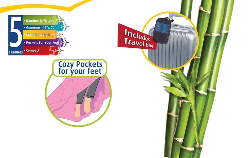 Cloudz Extra Large Airplane Travel Blanket for Your Flight, Car, Camping, Home or Comforting Warmth Anywhere! Includes Warm Cozy Pockets for Your Feet and a Travel Bag - Navy Blue - Image 4