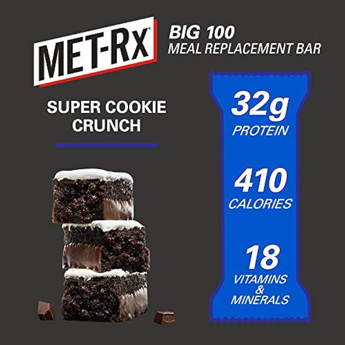 MET-Rx Big 100 Protein Bar, Meal Replacement Bar, 32G Protein, Super Cookie Crunch, 9 Bars (Pack of 1) - Image 3