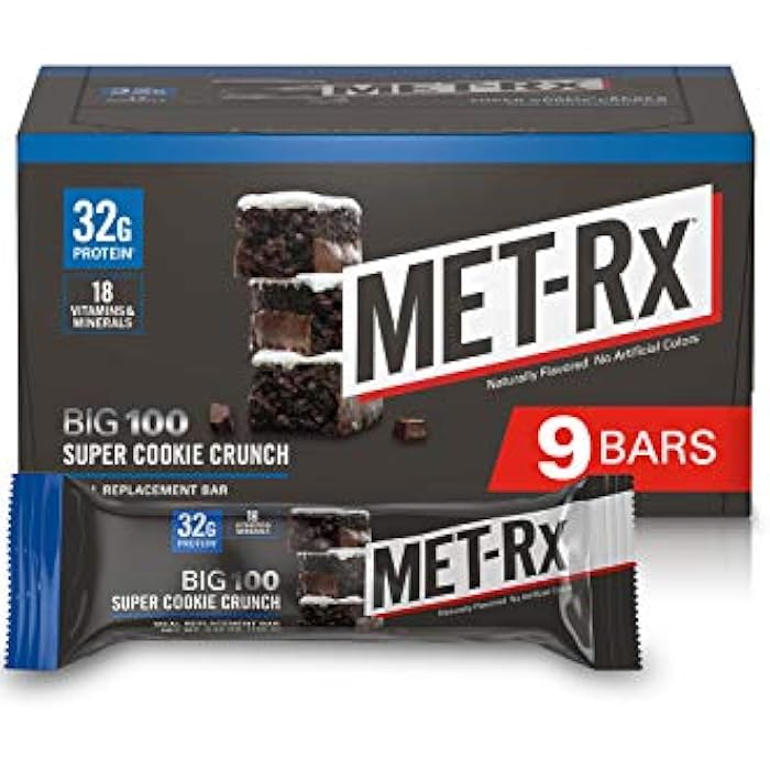 MET-Rx Big 100 Protein Bar, Meal Replacement Bar, 32G Protein, Super Cookie Crunch, 9 Bars (Pack of 1) - Image 1