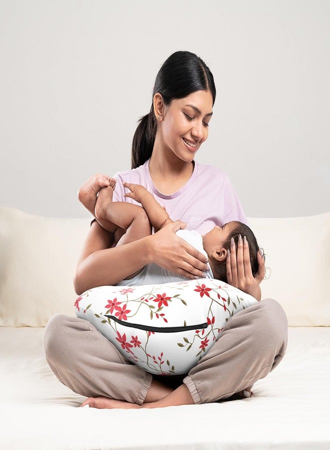 Wakefit Feeding Pillow for New Born Baby | 3 Months Warranty | 5 in 1 Nursing Pillow with Belt and Hoop for Breastfeeding with Cotton Removable Cover | Sakura White - Image 1