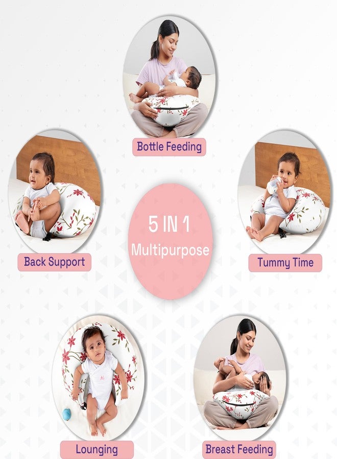 Wakefit Feeding Pillow for New Born Baby | 3 Months Warranty | 5 in 1 Nursing Pillow with Belt and Hoop for Breastfeeding with Cotton Removable Cover | Sakura White - Image 4