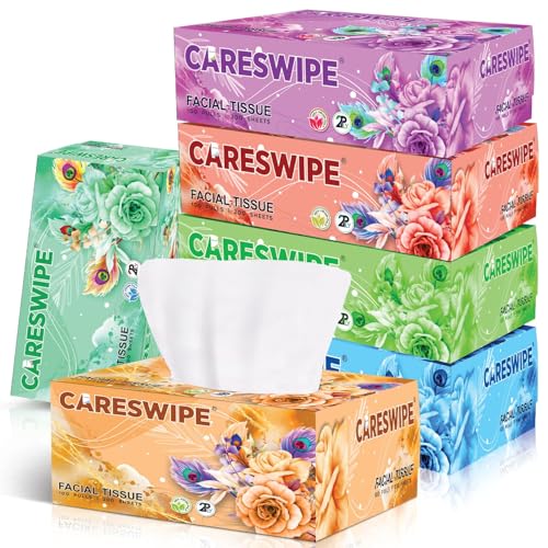 Careswipe Tissue Paper Box | 600 Pulls | 6 Packs x 100 Pulls | Soft & Absorbent Facial Tissue | 2 Ply Gentle Face Tissue for Home, Office & Car Use - Image 1