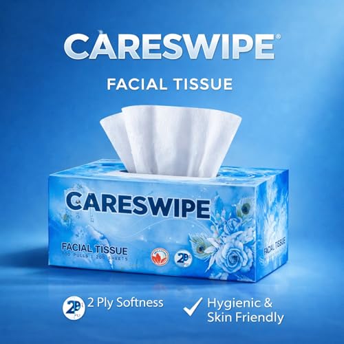 Careswipe Tissue Paper Box | 600 Pulls | 6 Packs x 100 Pulls | Soft & Absorbent Facial Tissue | 2 Ply Gentle Face Tissue for Home, Office & Car Use - Image 2
