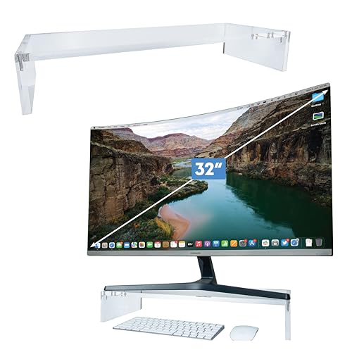 Mammoth High Grade Heavy Duty Clear Acrylic Computer Monitor Riser Stand for Home and Office, 20" Wide Base with 50LBs Load - Image 1