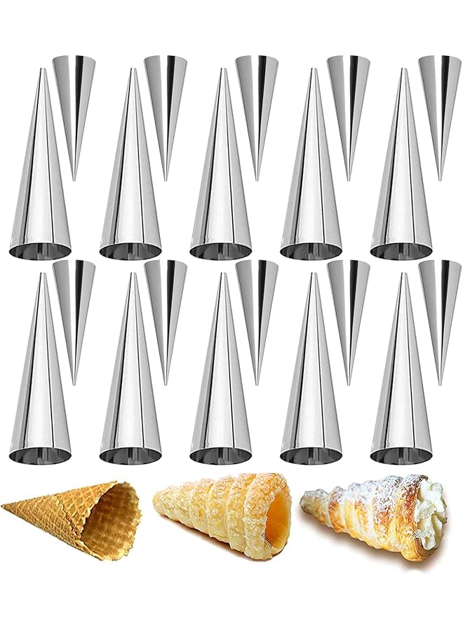 S-TOP Conical Cream Horn Molds, 20Pcs Non-Stick Cones Tubes, 2 Sizes Stainless Steel Cannoli Tubes Kit Pack Of Baking Pastry Roll Croissant Mold For Danish - Image 1