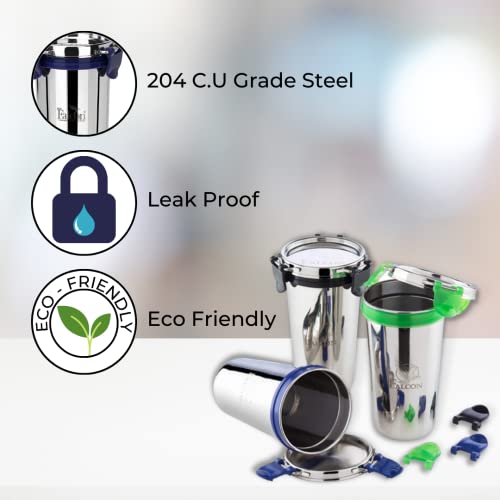 PDDFALCON EcoNxt Stainless Steel Tumbler/Glass Set with All-Steel Lid, Extra Clamp,Zero Plastic Contact,100% Leakproof BIS Certified, Jindal Seal & Made in India Ideal for Office, Gym, Travel (300ml) - Image 4