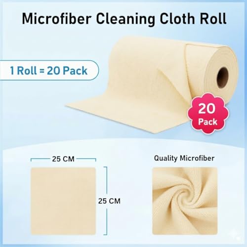 Showstopper Microfiber Cleaning Cloth Roll, Reusable Tear Away Microfiber Towels,Washable, Ultra Absorbent, Rags Cleaning, Dishcloths, Cleaning Cloth for Car, Home or Kitchen. (Cream, 25cm X 25cm) - Image 2
