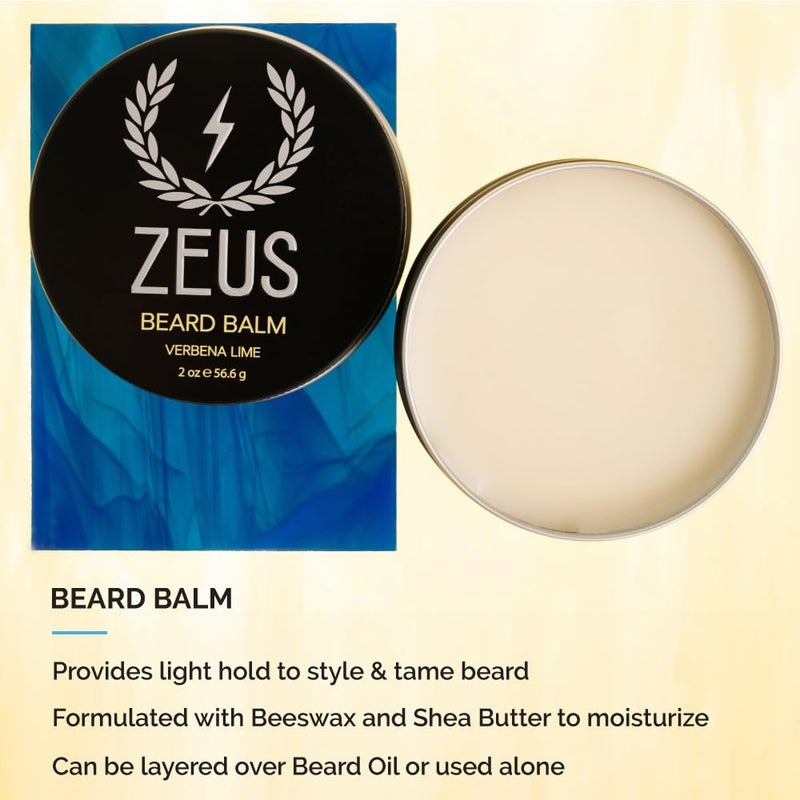 ZEUS Everyday Beard Kit for Men, Facial Hair Shampoo, Conditioner, Oil, Balm & Tin Gift Box, Premium Beard Care & Grooming Set (Made in USA) Verbena Lime - Image 5