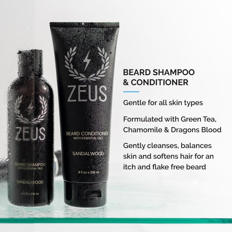ZEUS Everyday Beard Kit for Men, Facial Hair Shampoo, Conditioner, Oil, Balm & Tin Gift Box, Premium Beard Care & Grooming Set (Made in USA) Verbena Lime - Image 3