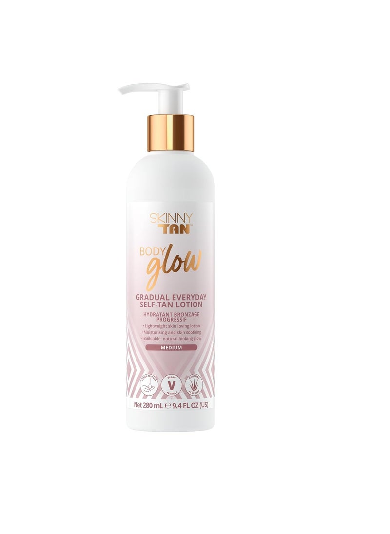 Skinny Tan Skinny Tan Body Glow Gradual Tan Lotion - Lightweight, Fast-Absorbing Formula - Coconut and Vanilla Scent - Enriched with Aloe Vera and Guarana - Natural, Streak Free Gold Color - Medium - 9.4 oz  - Image 1