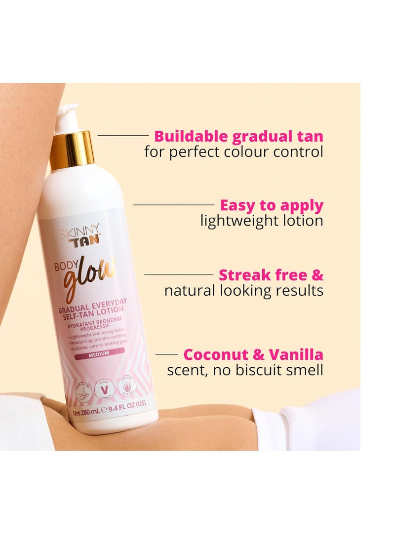 Skinny Tan Skinny Tan Body Glow Gradual Tan Lotion - Lightweight, Fast-Absorbing Formula - Coconut and Vanilla Scent - Enriched with Aloe Vera and Guarana - Natural, Streak Free Gold Color - Medium - 9.4 oz  - Image 2
