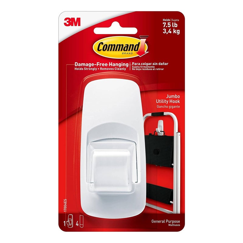Command Command Plastic Jumbo Utilty Wall Hooks Up to 34Kg Holds Strongly Heavy Duty Reusable Adhesive  - Image 2