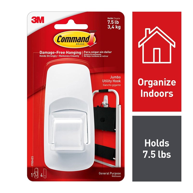 Command Command Plastic Jumbo Utilty Wall Hooks Up to 34Kg Holds Strongly Heavy Duty Reusable Adhesive  - Image 3