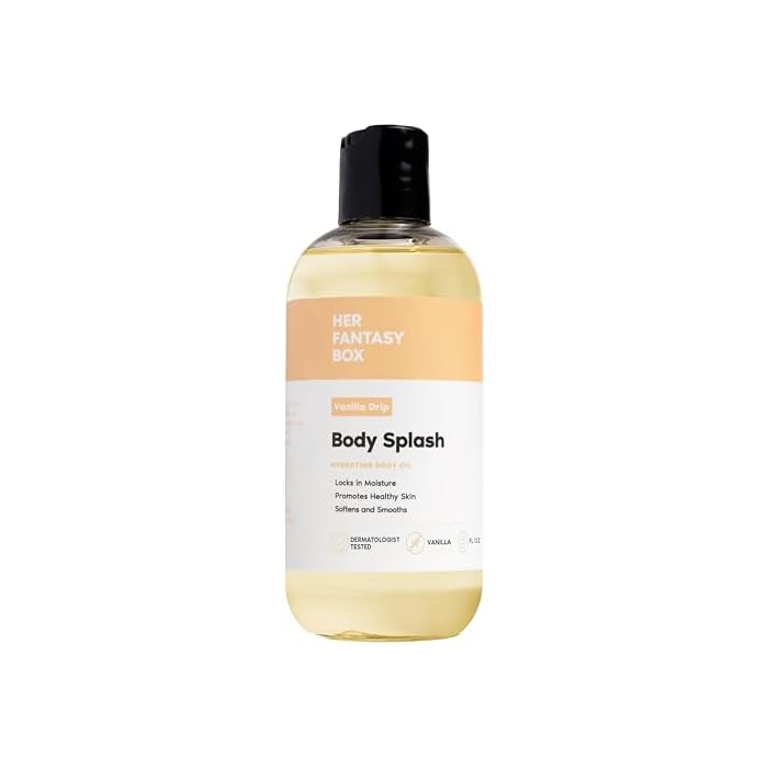 Her Fantasy Box | Body Splash Vanilla Drip Fragrance Oil – Warm Vanilla Sugar Scent with Creamy Cashmere & Sandalwood, Lightweight Hydrating Body Oil, Vegan & Cruelty Free
