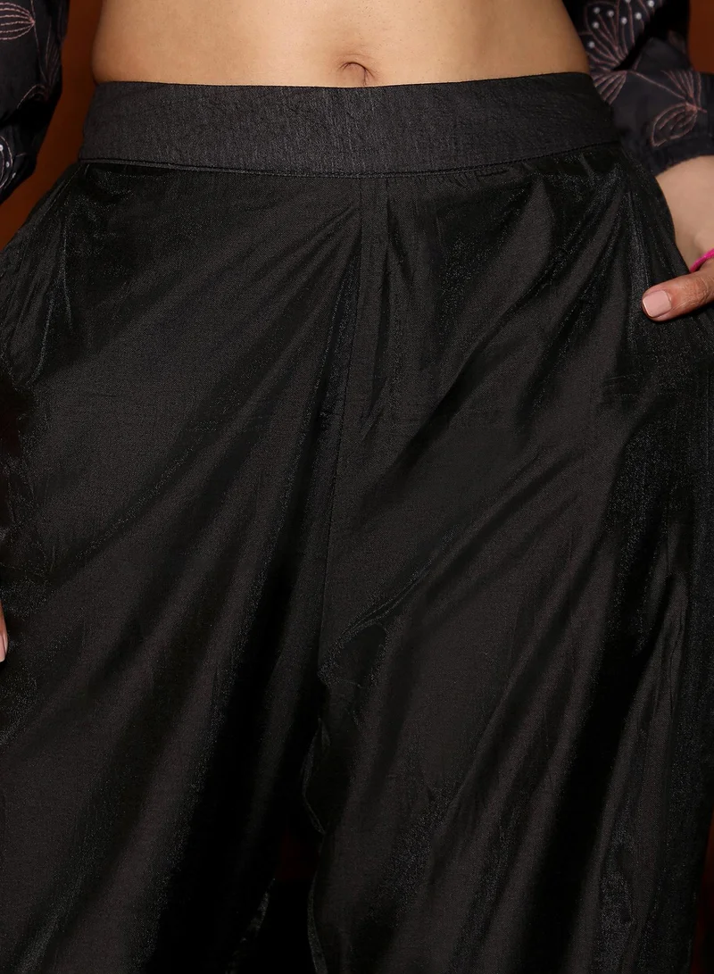  قصة Women's Midnight Black Flora Lined Kurti With Trousers