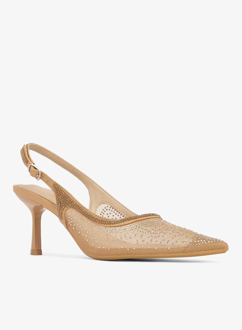 Ella Limited Edition Rhinestone Detail Mesh Sling Back Pumps