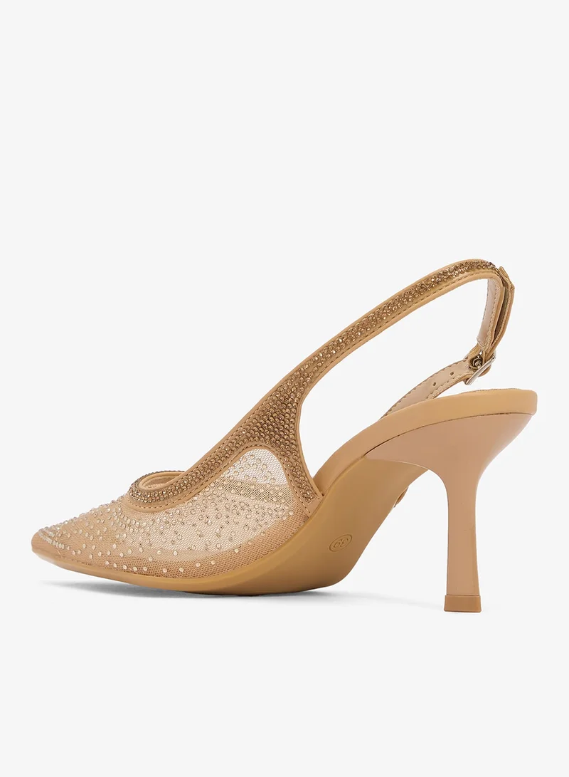 Ella Limited Edition Rhinestone Detail Mesh Sling Back Pumps