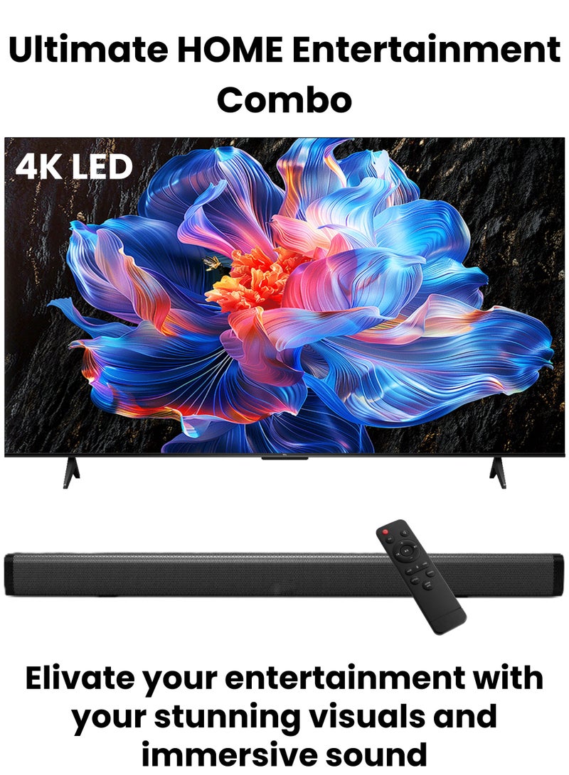 TCL 75-Inch P6K UHD LED 4K Smart TV + 2.0 Channel Premium Soundbar | [Google TV, AiPQ Processor, 60Hz, HDR10, MEMC, Metallic Bezel-less body] + [HDMI (ARC), USB, Bluetooth, FM Station, Aux] - (2025 Model) 75P6K+SOUNDBAR Black - Image 3