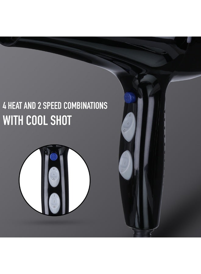 أي كونيك مجفف الشعر أيكونيك بروفيشنال 2500+ أدفانسد، باللون الأسود، ثنائي القدرة 2400 – 2800 واط مع محرك AC بسرعة 23,000 دورة في الدقيقة، وتقنية الأيونات للتحكم في التجعد ومنح الشعر لمعاناً صحياً، يحتوي على 3 إعدادات للحرارة وسرعتين مع زر الهواء البارد لتثبيت التسريحة، فوهتان لتدفق هواء دقيق، نظام حماية من السخونة الزائدة، مناسب لجميع أنواع الشعر. - Image 4