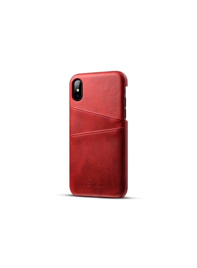 Vintage Card Small Cowhide Pattern For Iphone X Phone Case Protective Case For AppleXS Genuine Leather Business Phone Case-Color:Red-Applicable Model:For Iphone 11