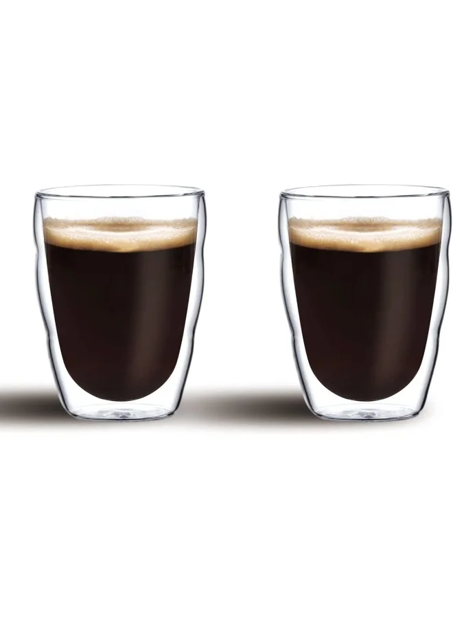 Cuisine Art Cuisine Art Double Walled Glass Coffee Cup 2-Piece Set Borosilicate Glass For Coffee, Tea, Whiskey, Cocktails & All Beverages - Minimalistic & Durable Double-Wall Drinking Mug 80 ML Capacity