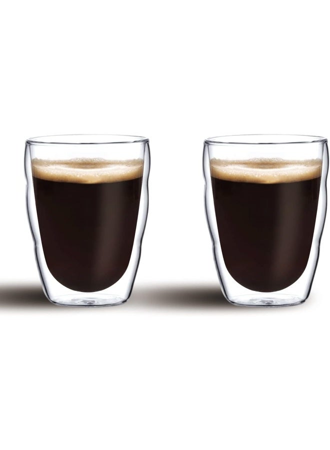 Cuisine Art Cuisine Art Double Walled Glass Coffee Cup 2-Piece Set Borosilicate Glass For Coffee, Tea, Whiskey, Cocktails & All Beverages - Minimalistic & Durable Double-Wall Drinking Mug 80 ML Capacity - Image 1